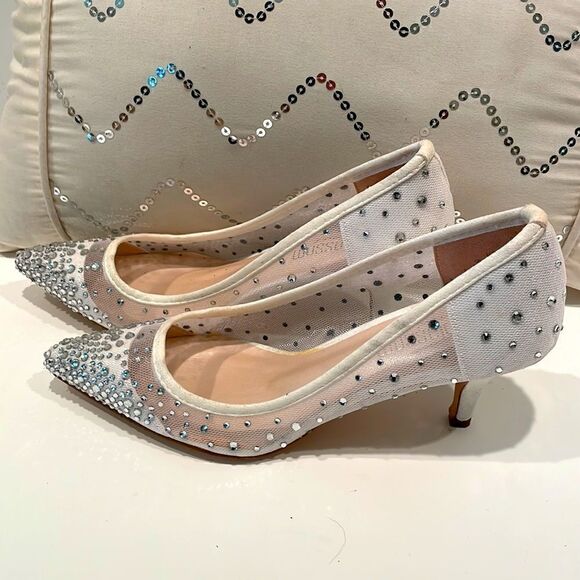 NEW De Blossom Bridal Silver Sparkle Heels Size 5.5 - Picture 2 of 9